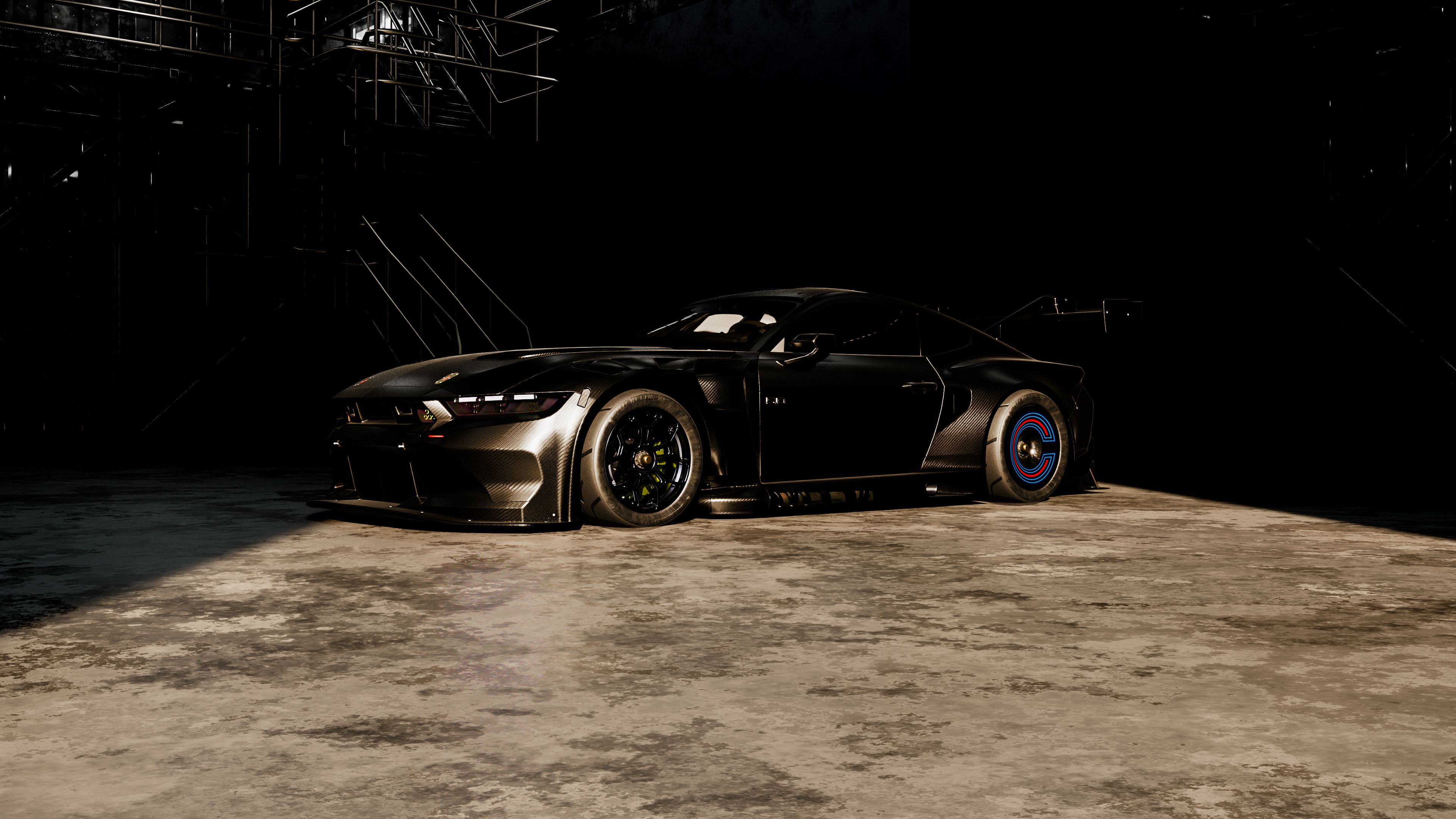 Sleek dark luxury car with dramatic red lighting
